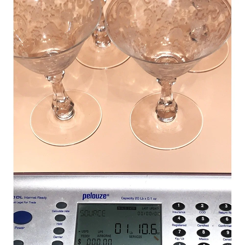4 Cambridge‎ Chantilly Etch Crystal Champagne / High Dessert 3775 Stem Vintage